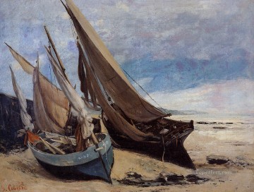  gustav lienzo - Barcos de pesca en la playa de Deauville Realismo pintor Gustave Courbet